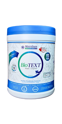 A pop-top canister of surface disinfectant wipes with a closed lid